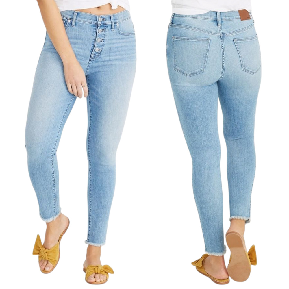 Madewell 10" High Rise Skinny 26 Women‎ Exposed Button Fly Lt Blue Raw Hem READ